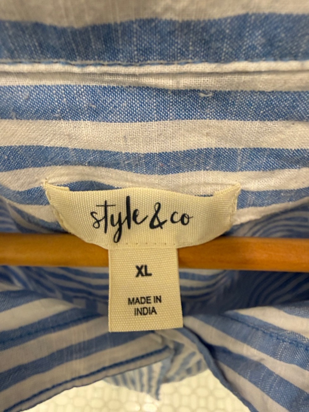 Style & Co. Light Blue and White Vertical Stripe Button-Down 100% Cotton - Picture 2 of 6